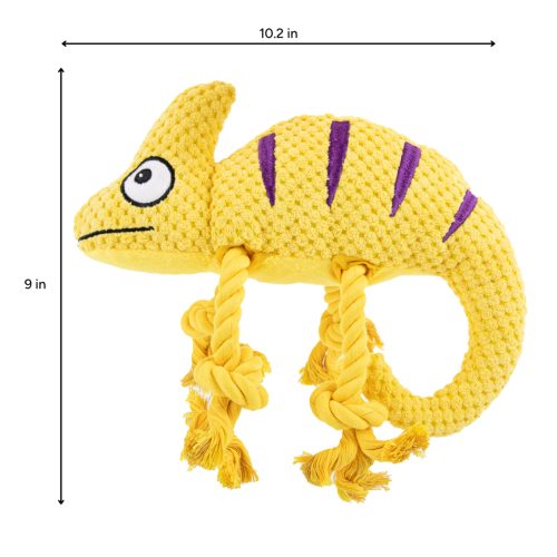 Brookbrand Pets Yellow Chameleon Rope Squeaky Dog Toy